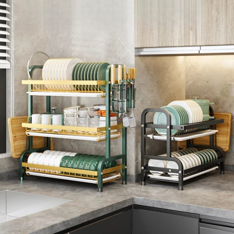 Premium Countertop Dish Drying Rack with Utensil & Spice Holder
