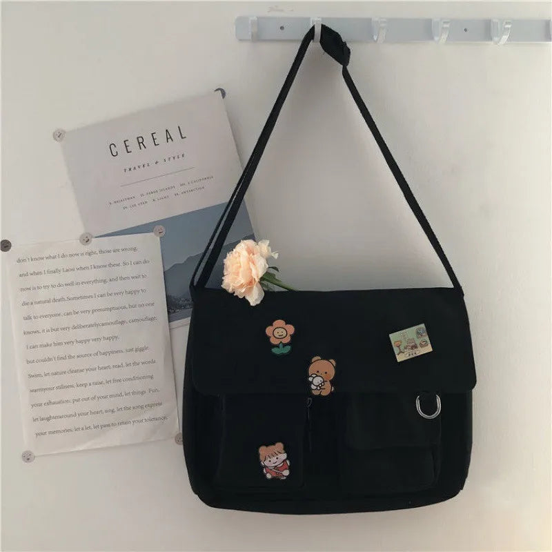 Elegant Canvas Crossbody Bag - Casual Satchel for Girls