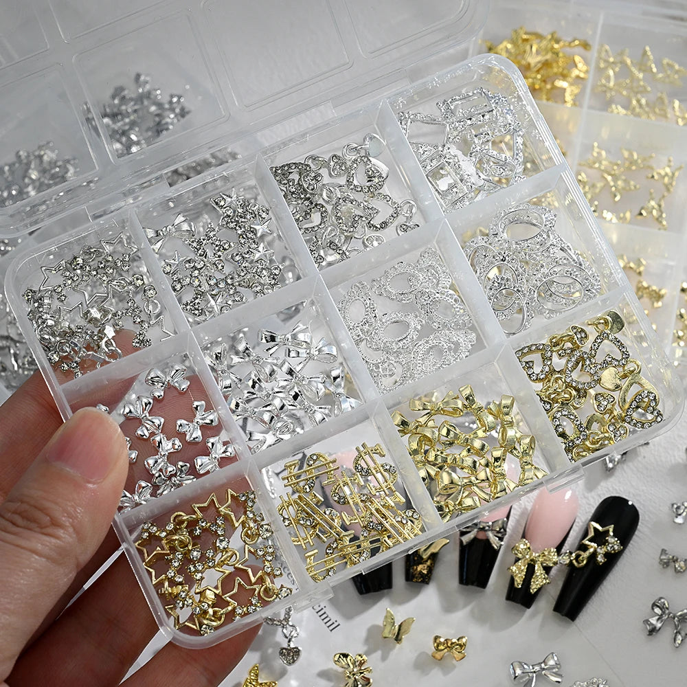 Luxury 3D Gold Bow Nail Metal Charms - 120pcs Shiny Art Supplies