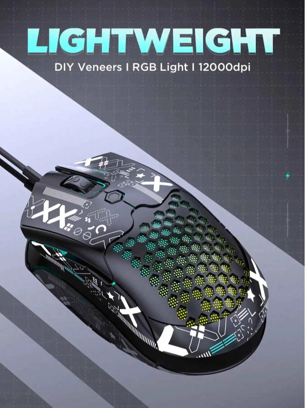 Lightweight gaming mouse - honeycomb shell RGB wired mouse in white with black accents