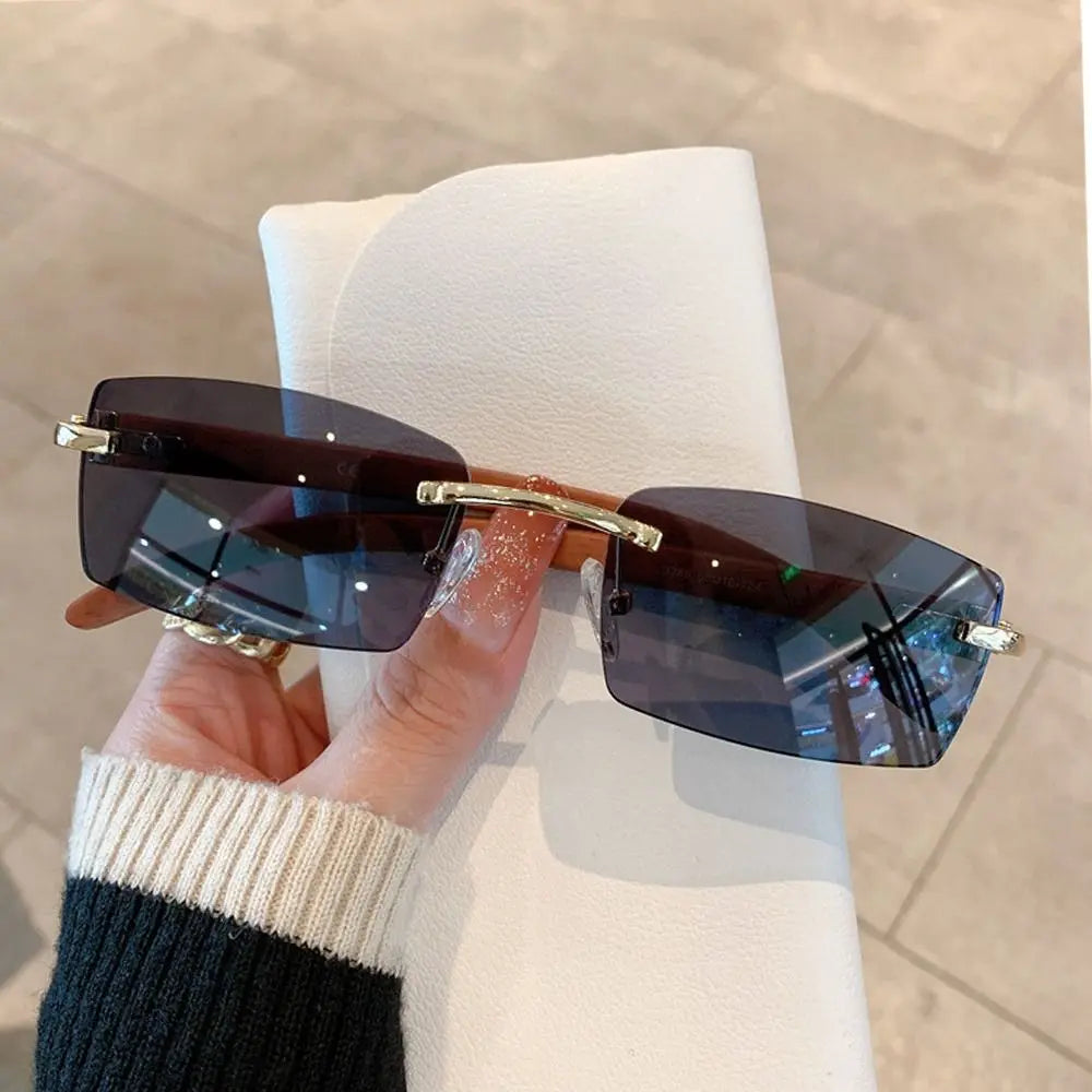 Luxury Rimless Square Sunglasses - Designer Metal Leopard Shade