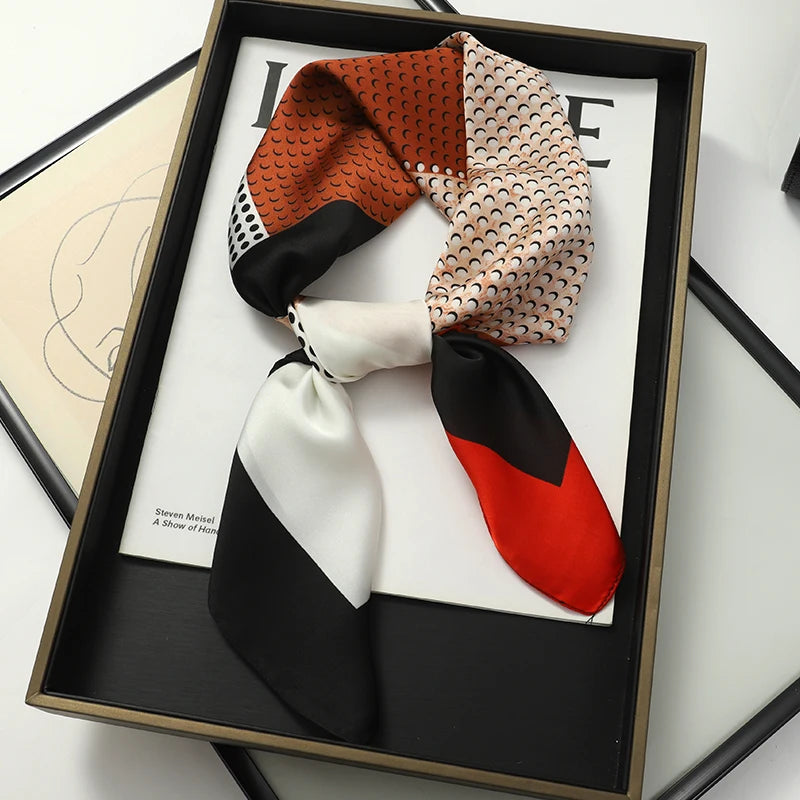 Luxury Silk Square Scarf - Elegant Satin Print Neck Wrap