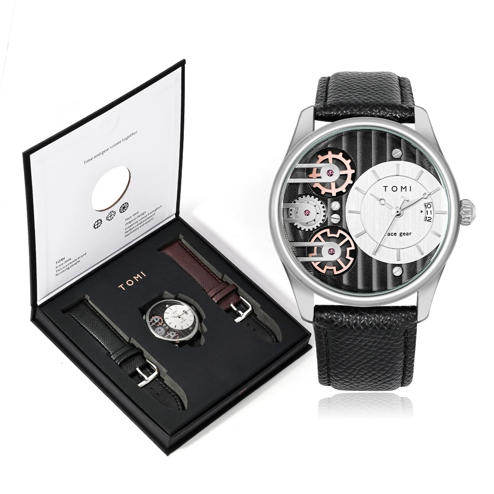 Luxury Business Mens Quartz Watch with Detachable Straps