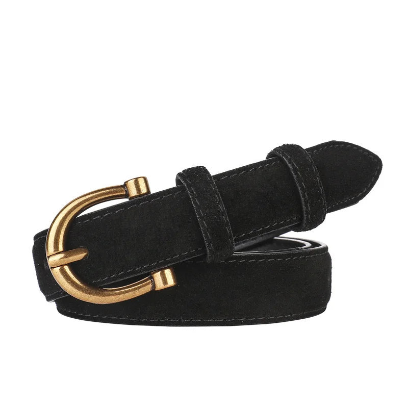 Luxury Suede Belt for Women - Gold Pin Buckle
