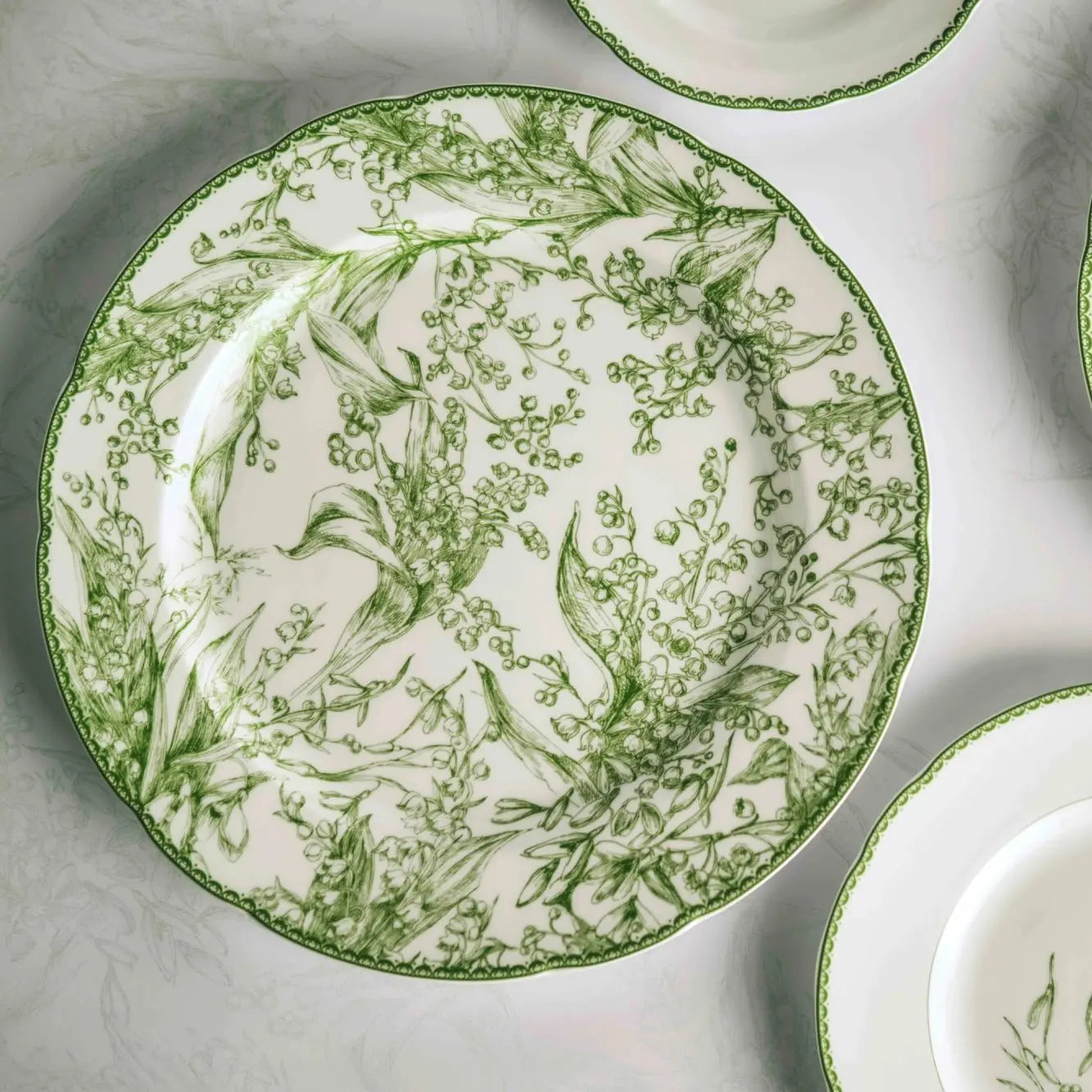 Ceramic Dinner Plate Set - 24 piece floral design in elegant green