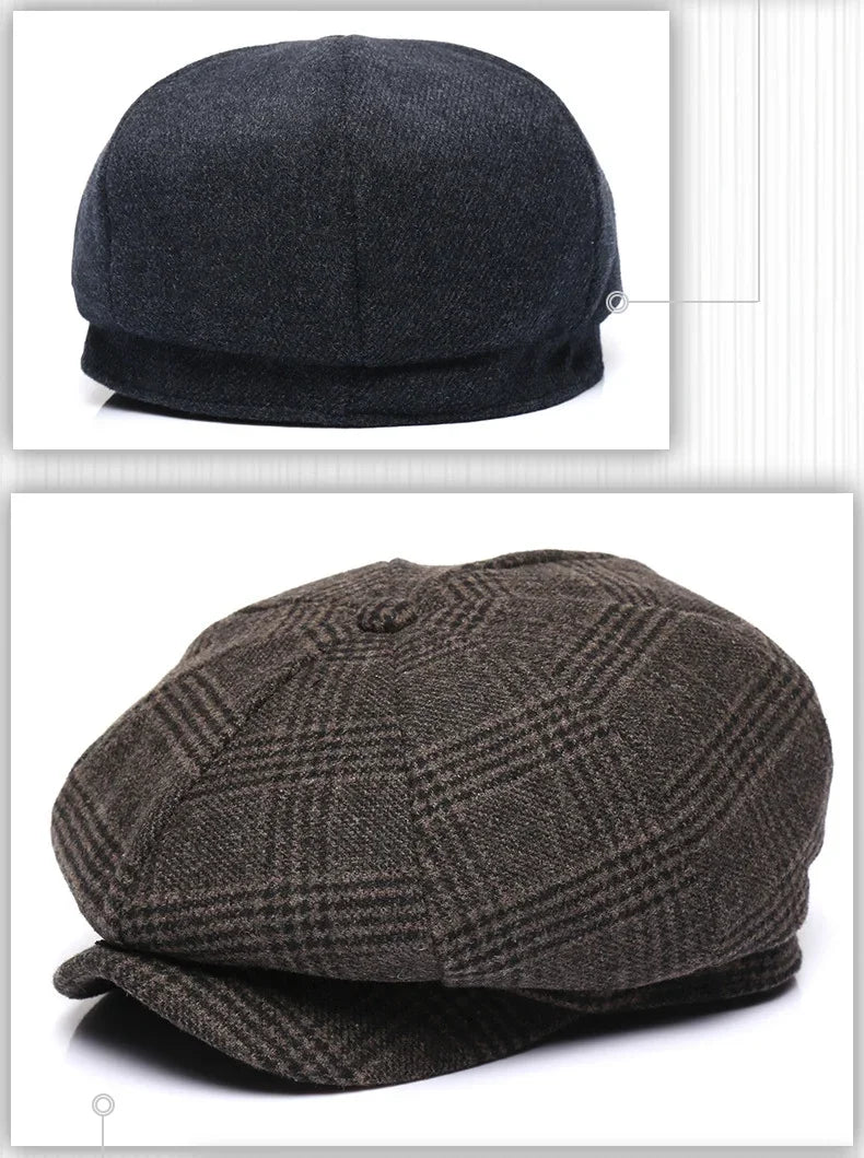 Premium Winter Wool Cap - Thickened Tweed Newsboy Style