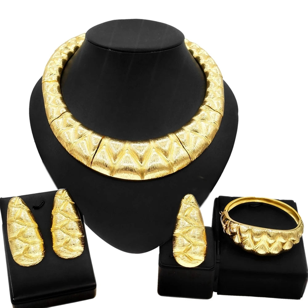 Luxury Gold Plated Jewelry Set - Exquisite Necklace & Earrings