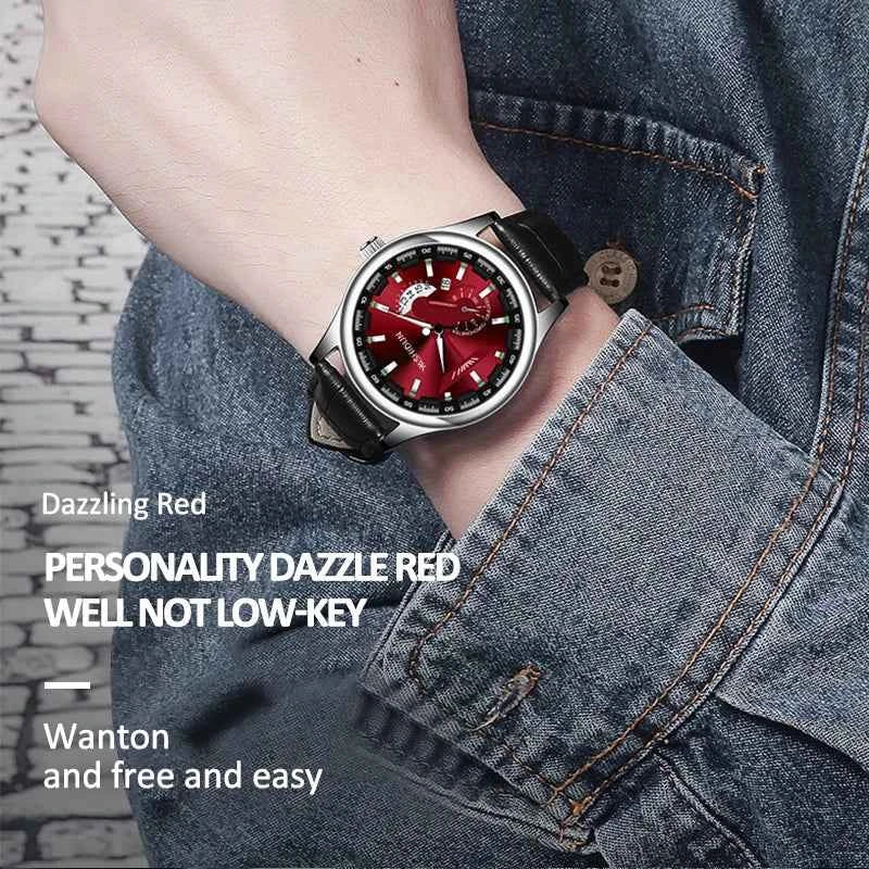 Premium Men's Luminous Quartz Watch - Waterproof Leather