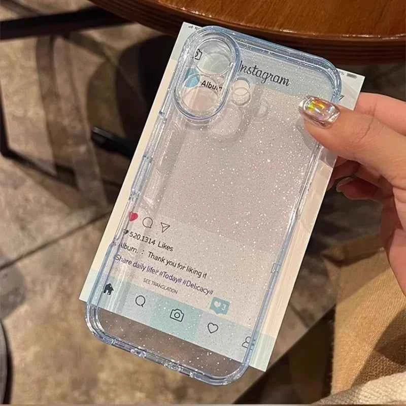 Luxury Glitter Clear Phone Case For iPhone 17 16 15 14 13 12 11 Pro Max Plus Women Girls Sparkle Shockproof Soft Bumper Cover