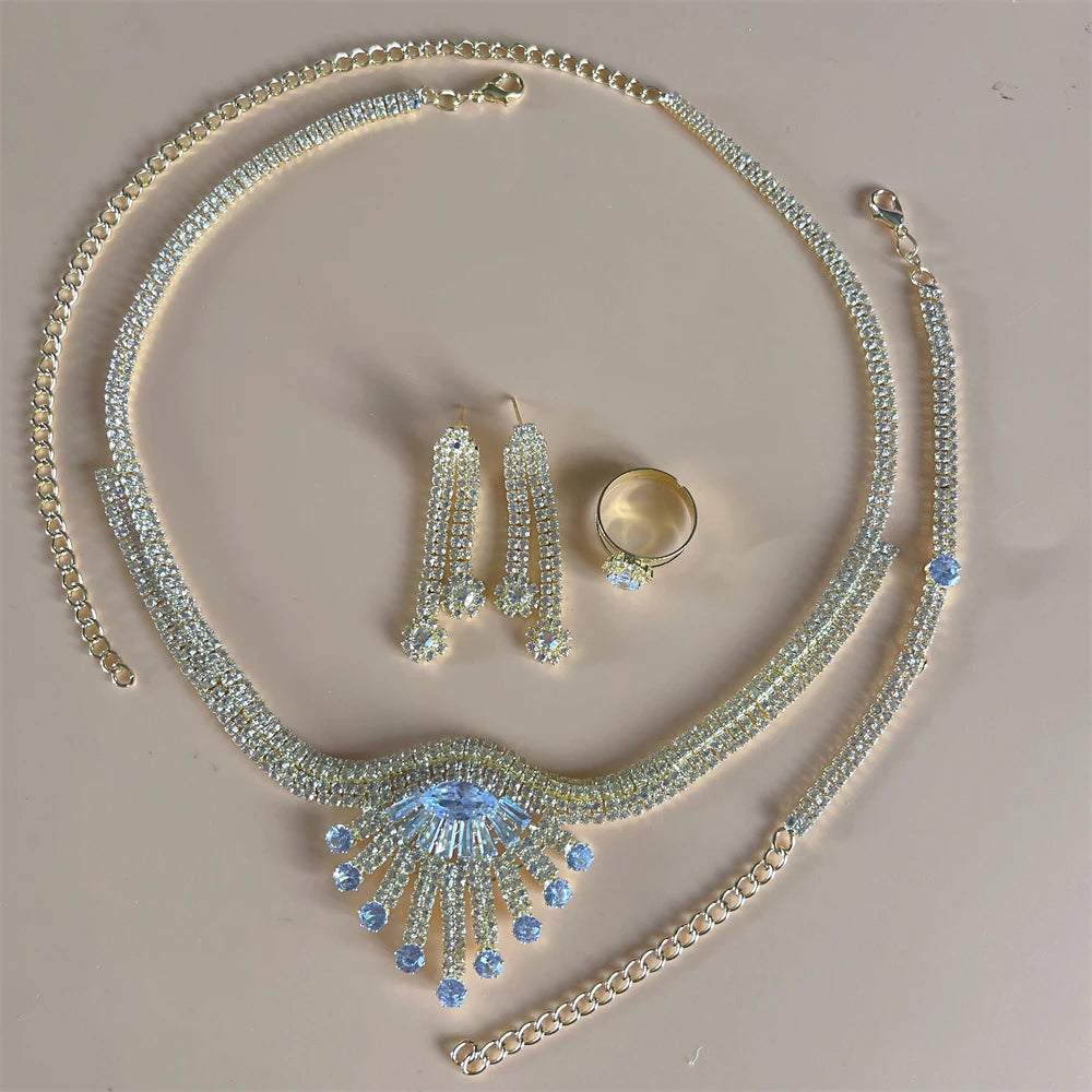 Elegant Crystal Tassel Wedding Jewelry Set - Silver & Gold