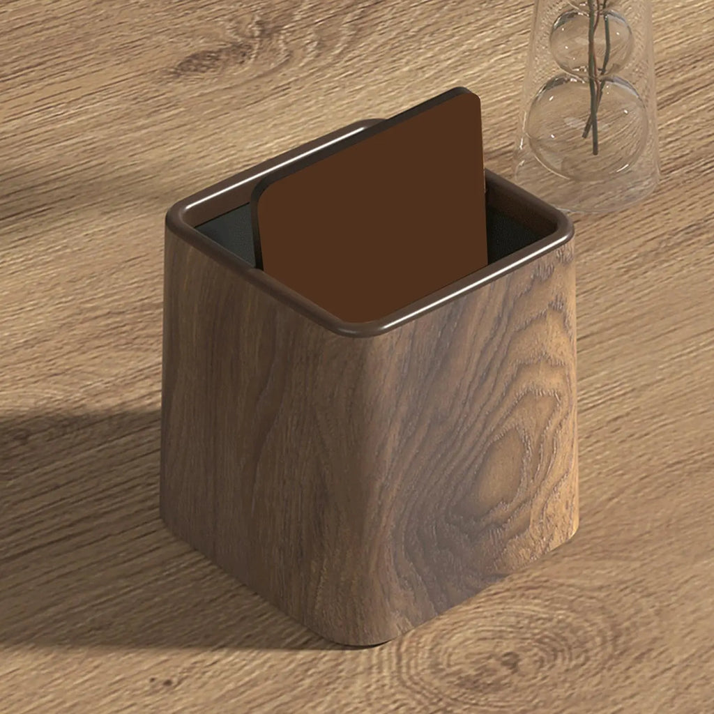 Elegant Small Desk Trash Can - Retro Wood Grain Design