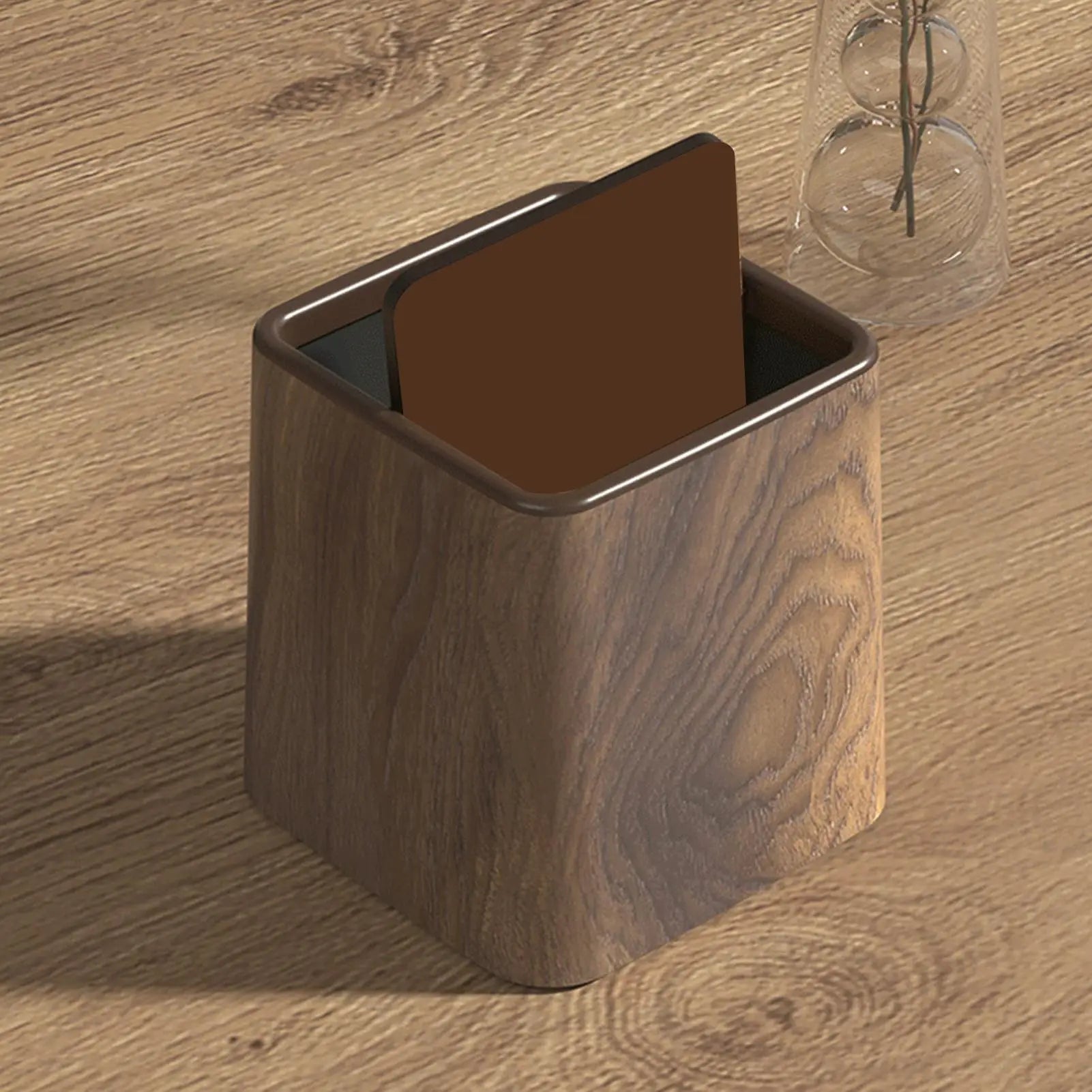 Elegant Small Desk Trash Can - Retro Wood Grain Design