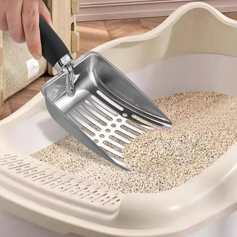 Premium Metal Cat Litter Scoop - Long Handle Cleaning Tool