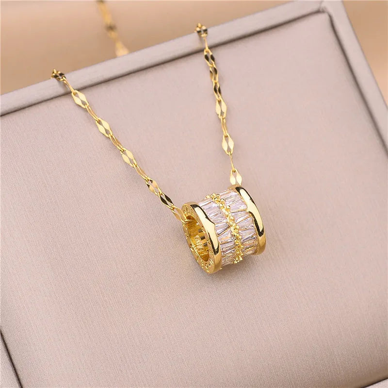 Elegant Zircon Crystal Stainless Steel Necklace