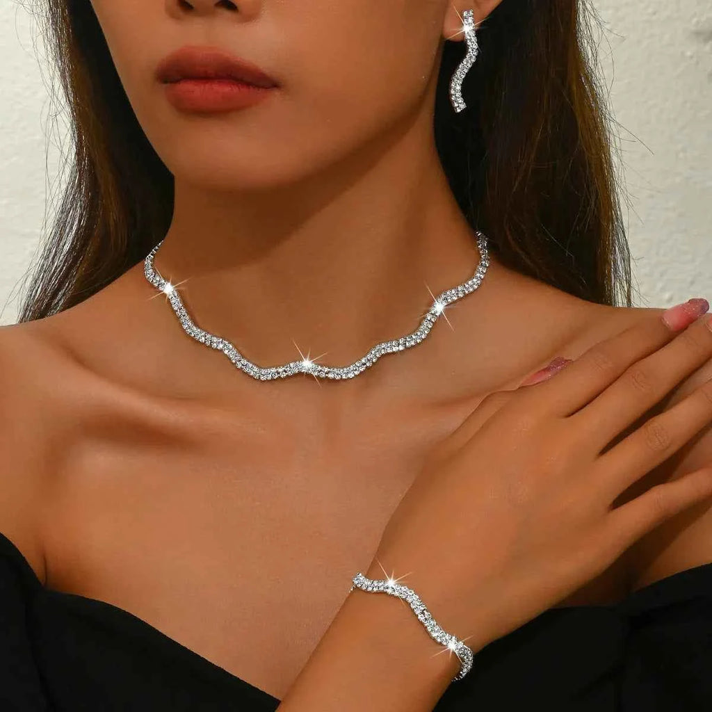 Elegant Crystal Wedding Jewelry Set - Necklace, Bracelet & Earrings