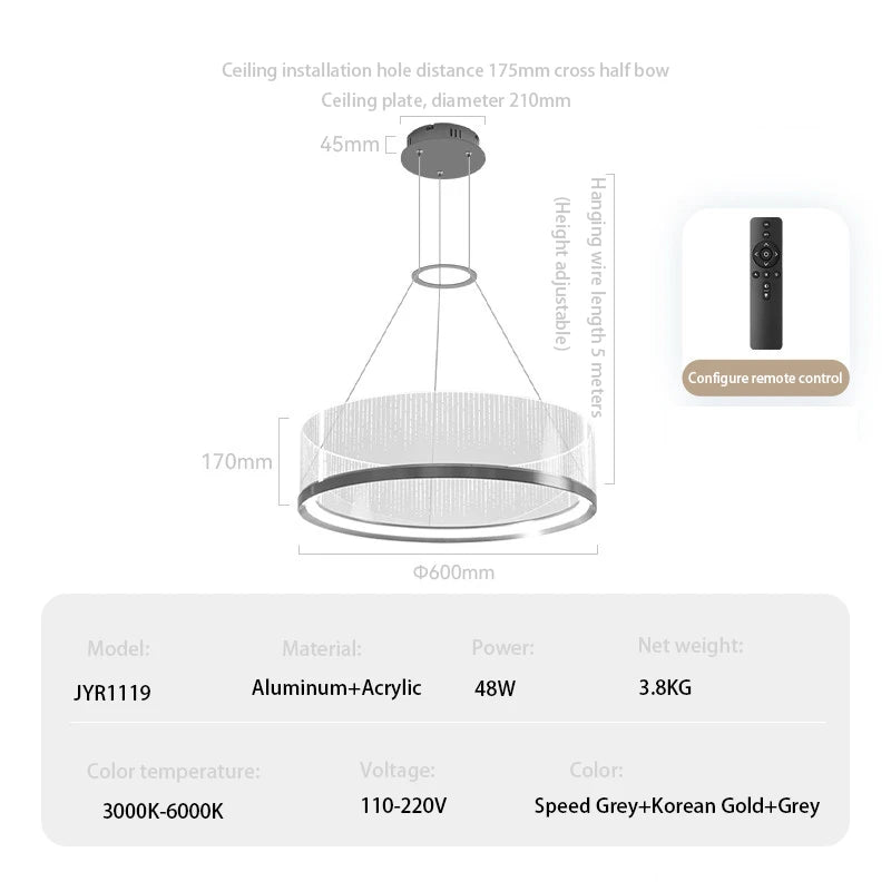 Elegant Modern LED Ring Chandelier - Dimmable Luxury Lighting