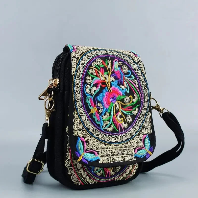 Elegant Embroidered Crossbody Bag - Vintage Floral Design