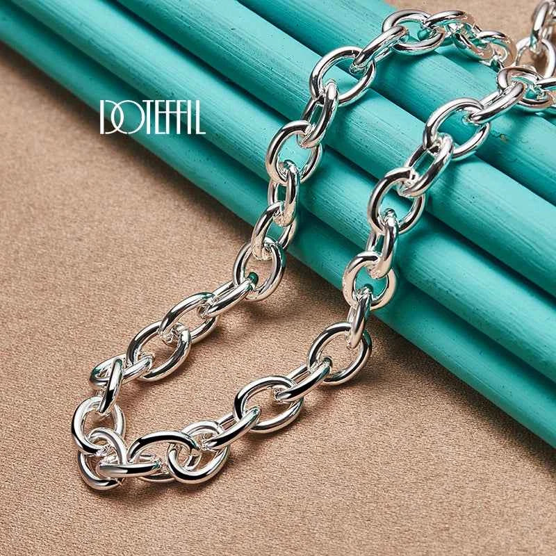 DOTEFFIL 925 Sterling Silver Double Heart Necklace Bracelet Set For Women Man Wedding Engagement Party Jewelry