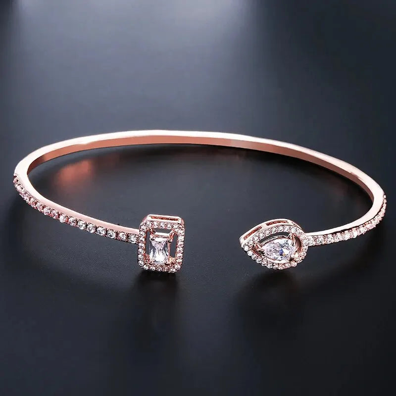 Elegant Gold Cuff Bangle - Cubic Zirconia Bracelets