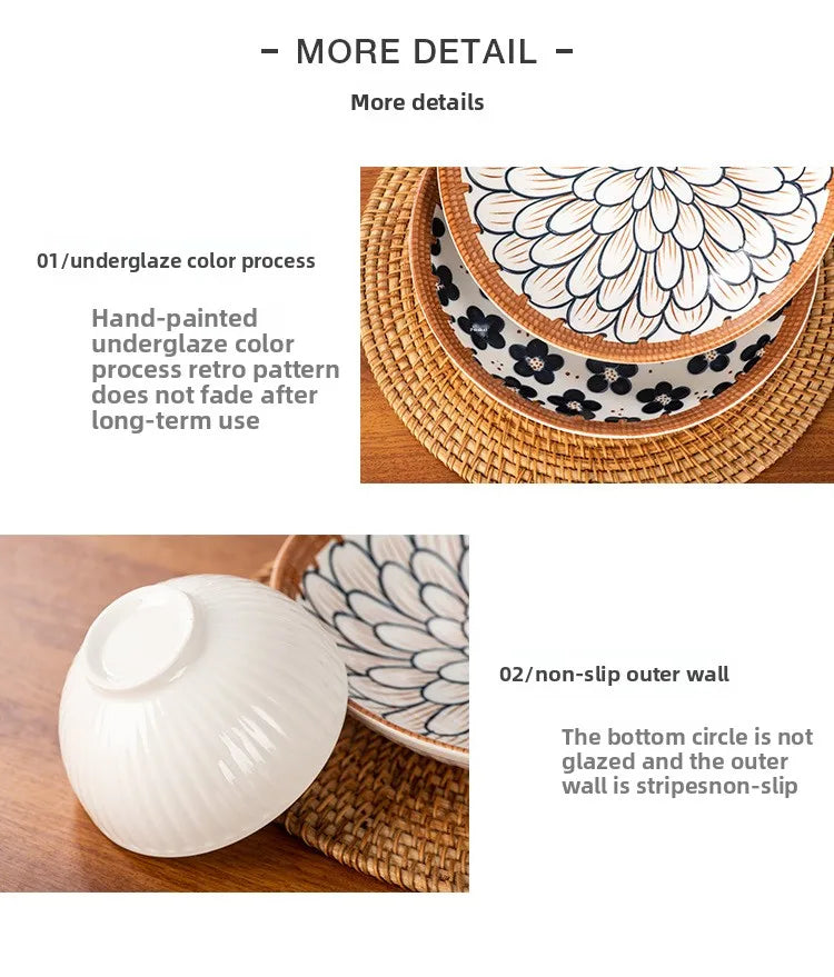 Premium Japanese Ceramic Bowls - Cute Underglaze Set
