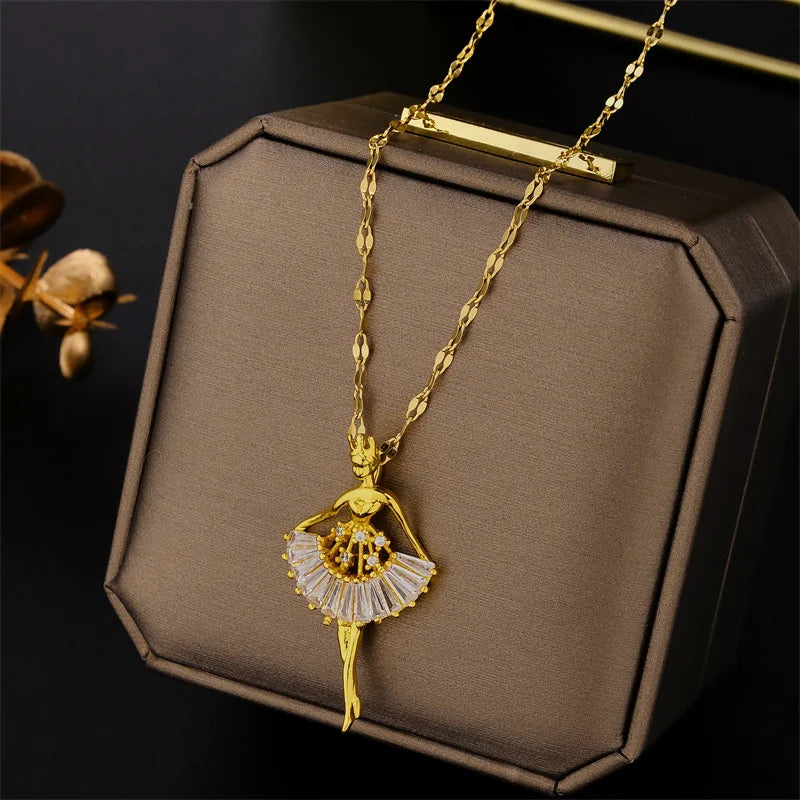 Elegant Zircon Crystal Stainless Steel Necklace