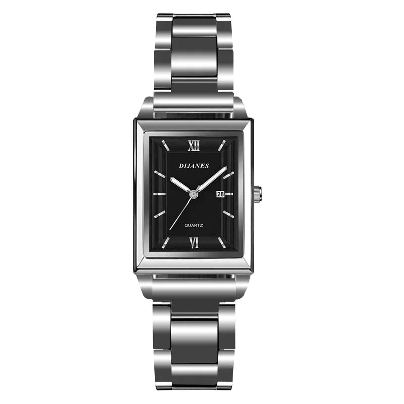 Elegant Men's Rectangle Watch - Stainless Steel Quartz