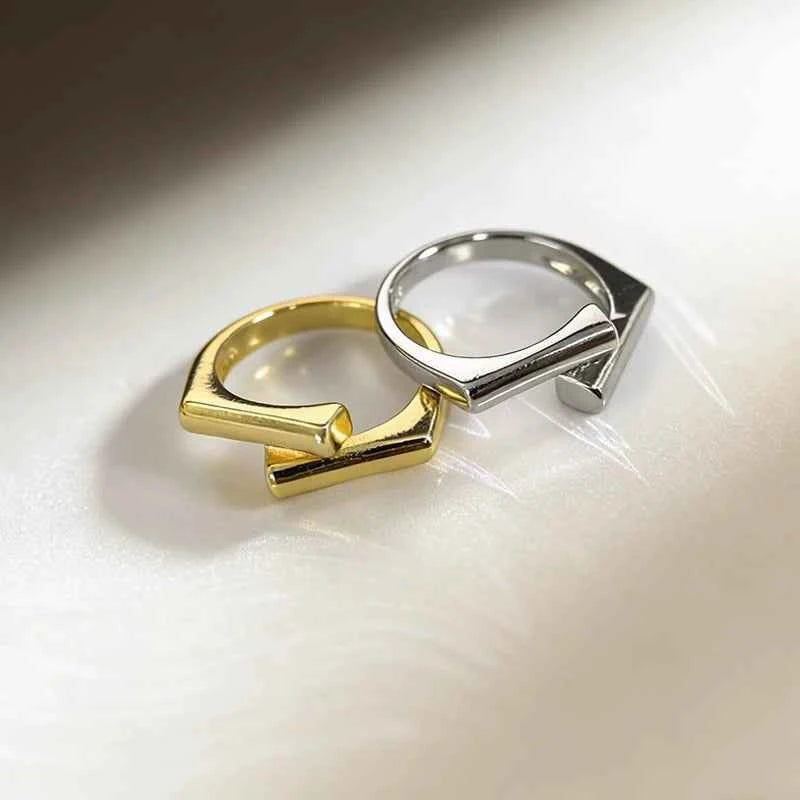 Elegant Double Layer Geometric Ring - Adjustable Silver Charm