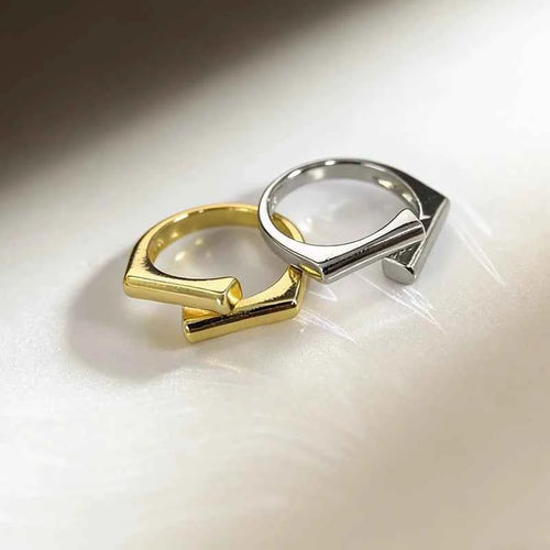Elegant Double Layer Geometric Ring - Adjustable Silver Charm