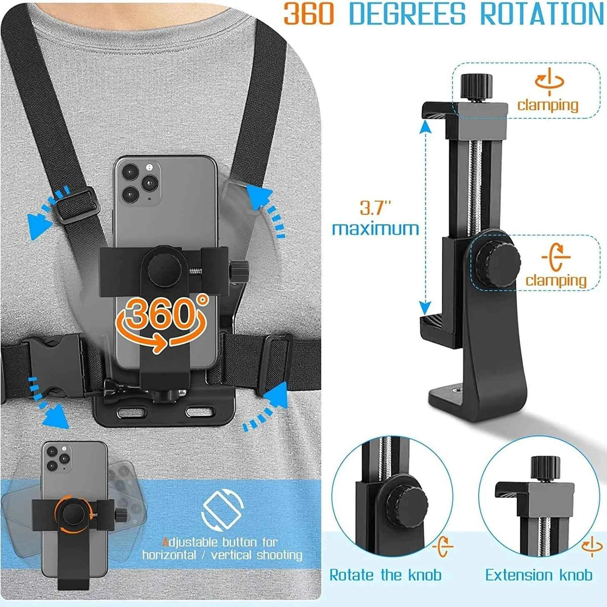 Professional Chest Strap Phone Holder - Hands-Free Mount Bracket