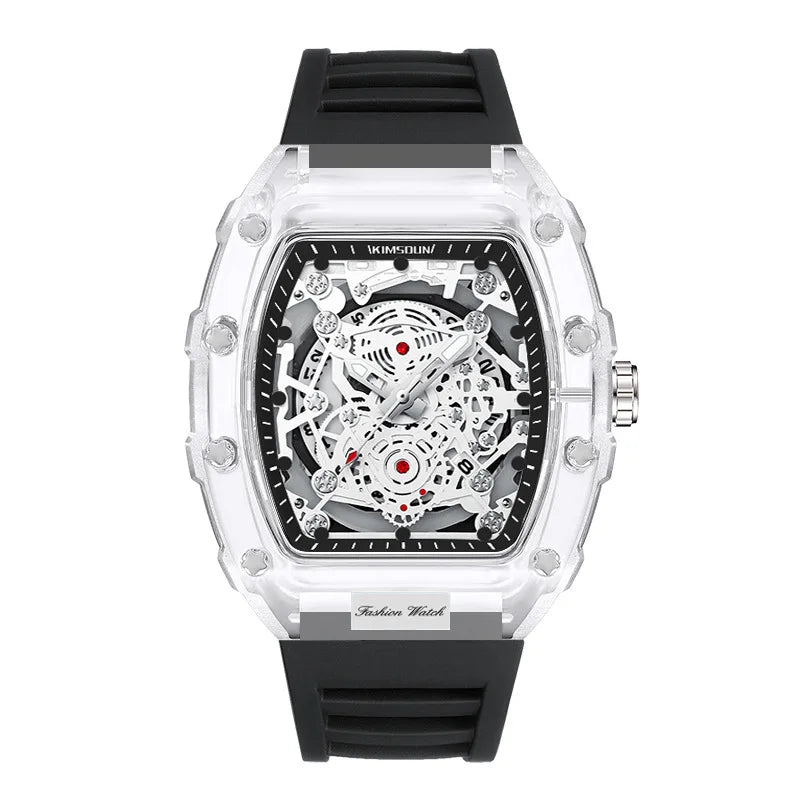 Modern Transparent Quartz Watch - Barrel Shaped Sports Clock