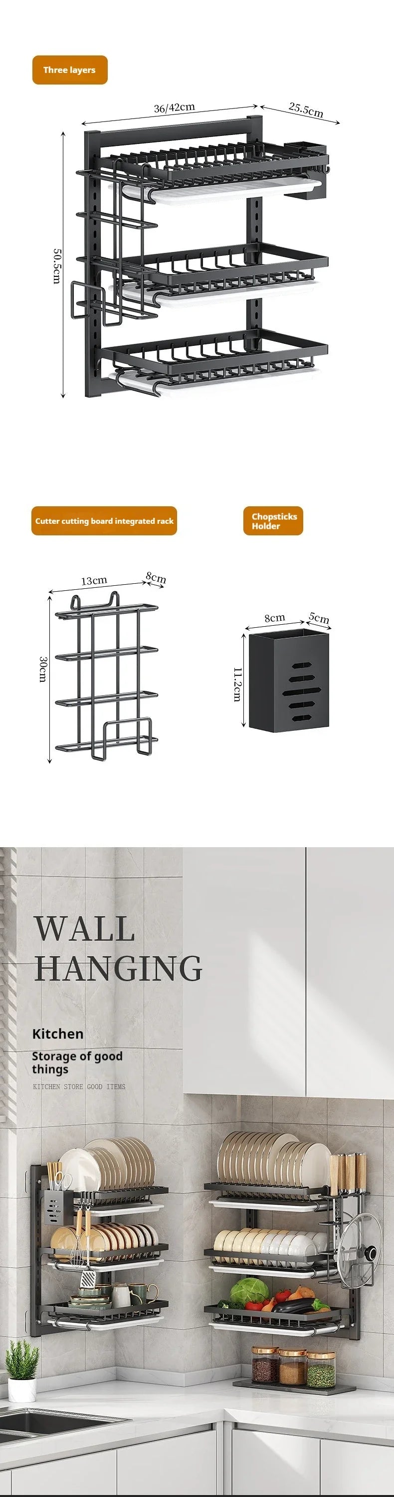 Premium Wall-Mounted Dish Rack - Space-Saving Kitchen Organizer