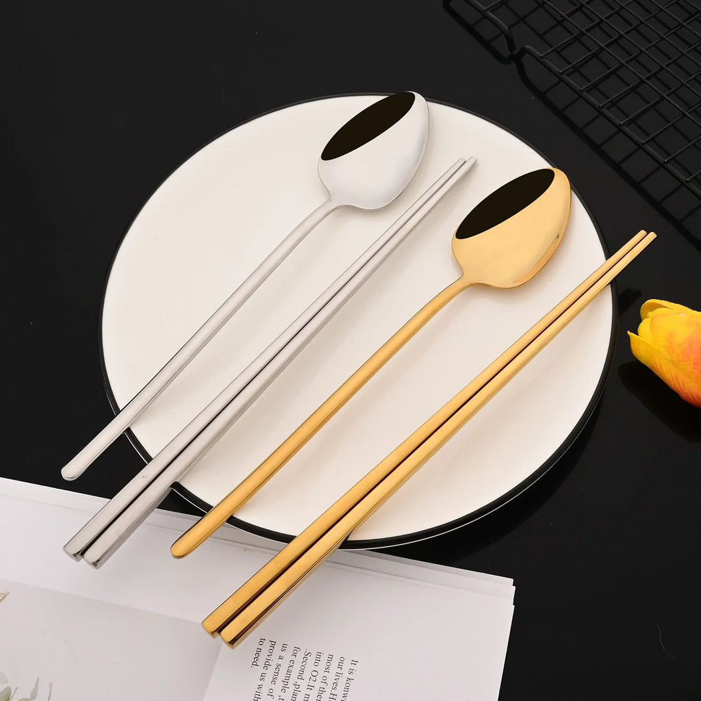 Premium Luxury Stainless Steel Cutlery Set - 8-Piece Korean Dinnerware