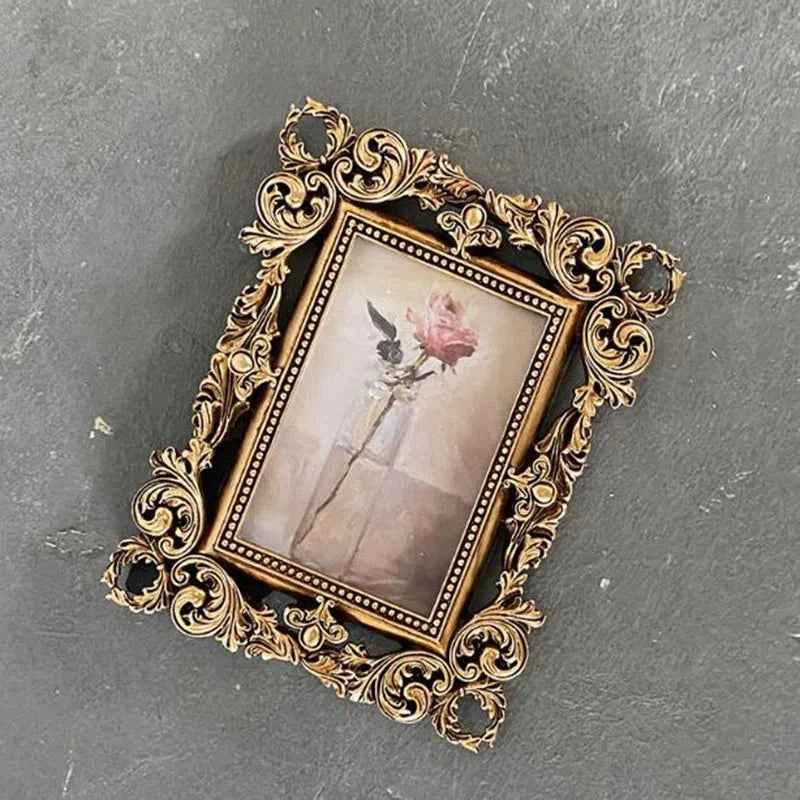 European Gold Resin Photo Frame - Elegant Hollow Floral Border 6-Inch Picture Frame for Bedroom, Desktop & Home Décor - Tulique