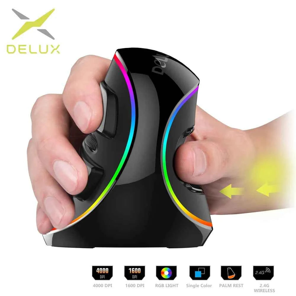 Vertical gaming mouse - ergonomic RGB design with right-handed grip and 4000 DPI