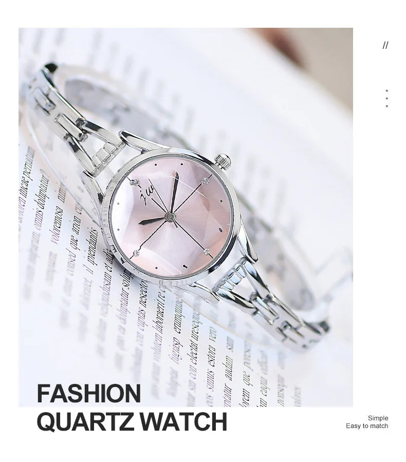 Elegant Ladies Bracelet Watch - Rhinestone Rose Gold Design