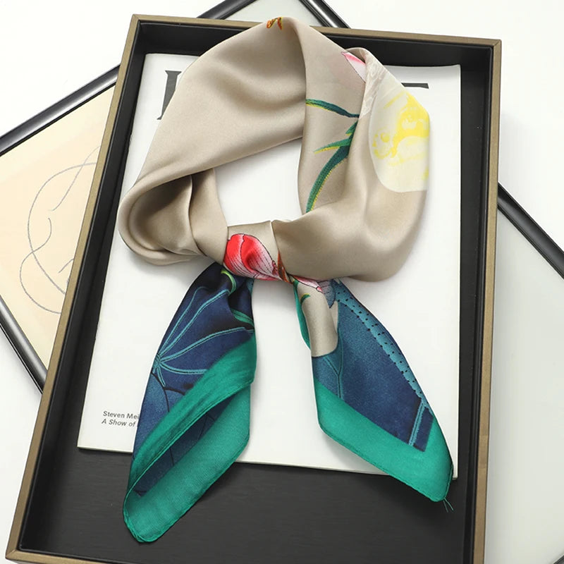 Luxury Silk Square Scarf - Elegant Satin Print Neck Wrap