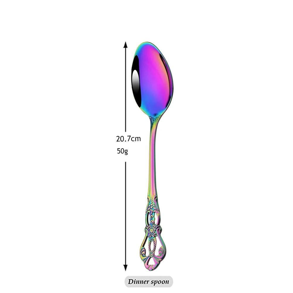 Elegant Rainbow Stainless Steel Flatware Set - Vintage Style