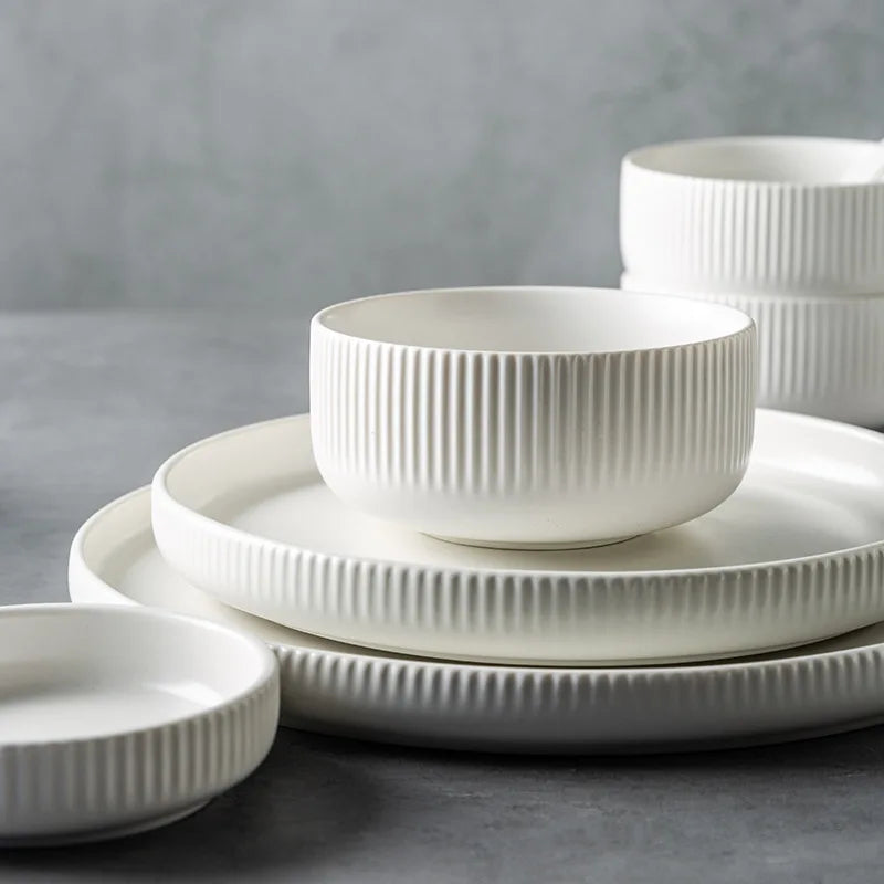Premium Ceramic Dinnerware Set - Matte Glazed Japanese Style