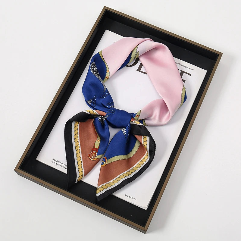 Luxury Silk Square Scarf - Elegant Satin Print Neck Wrap