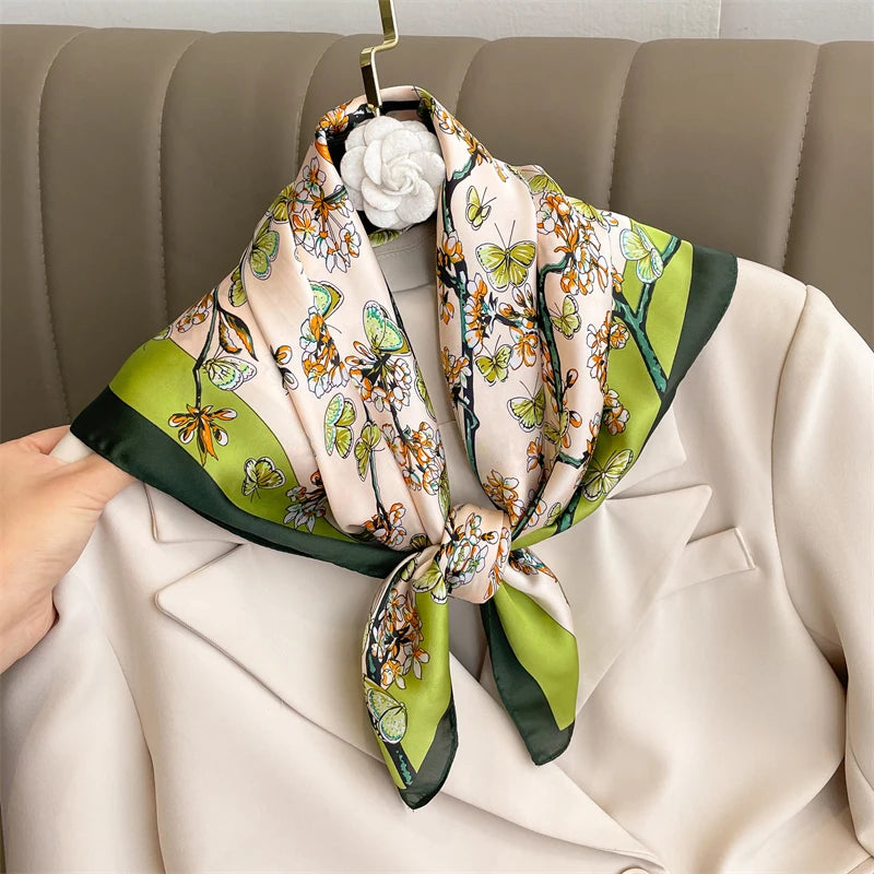 Luxury Silk Scarf - 70x70cm Square Shawl & Headband