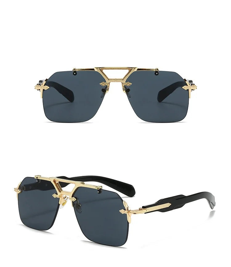 Premium Steampunk Pilot Sunglasses - Retro Frameless Design