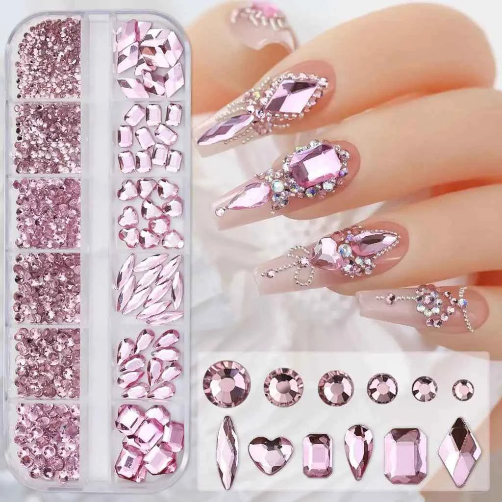 Luxury Pink Nail Rhinestones - Crystal Glitter Charms & Gems
