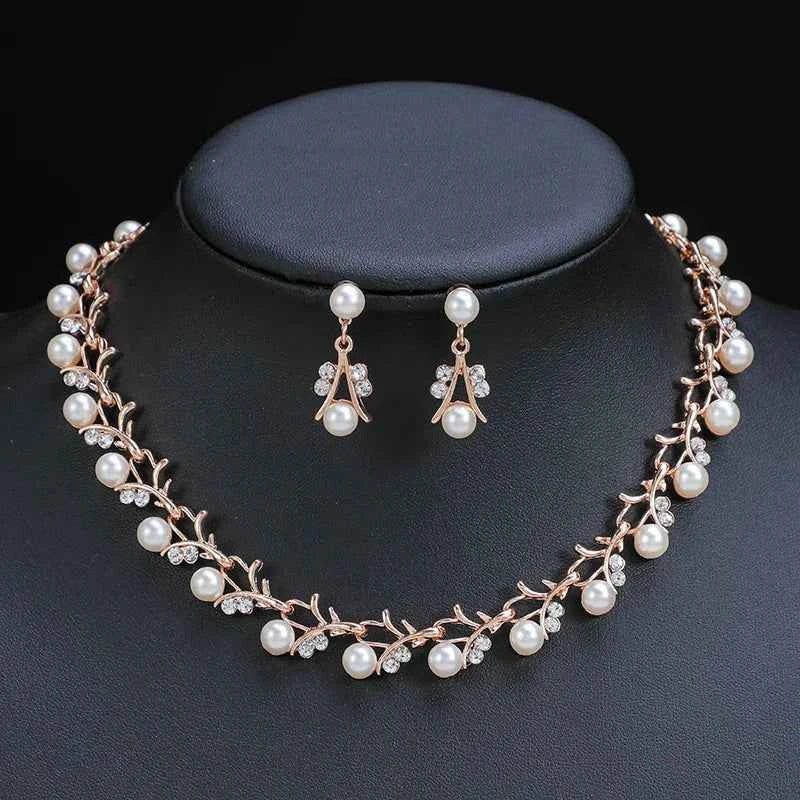 Elegant Pearl Jewelry Set - Retro Clavicle Chain & Earrings