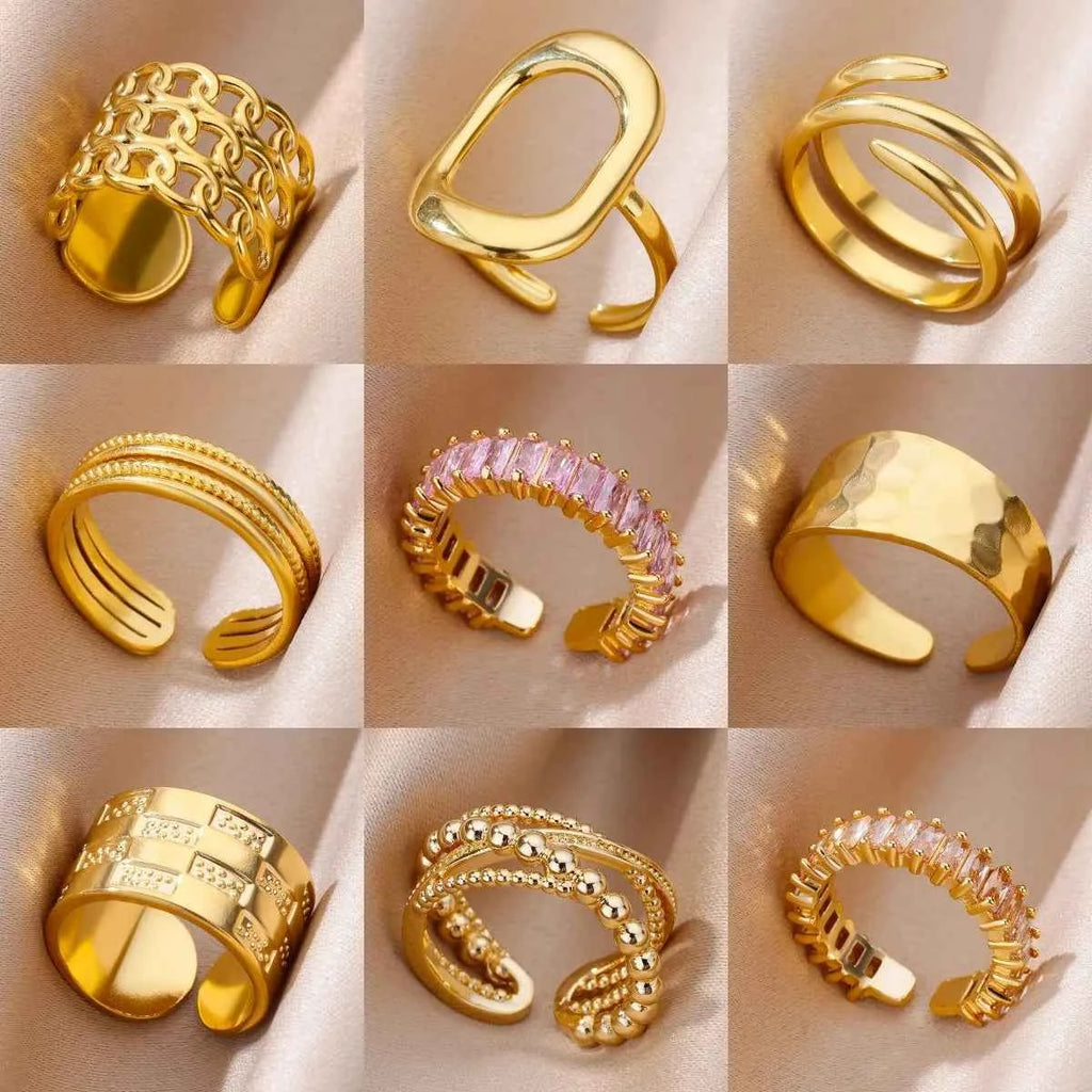 Luxury Classic Gold Stainless Steel Ring for Women