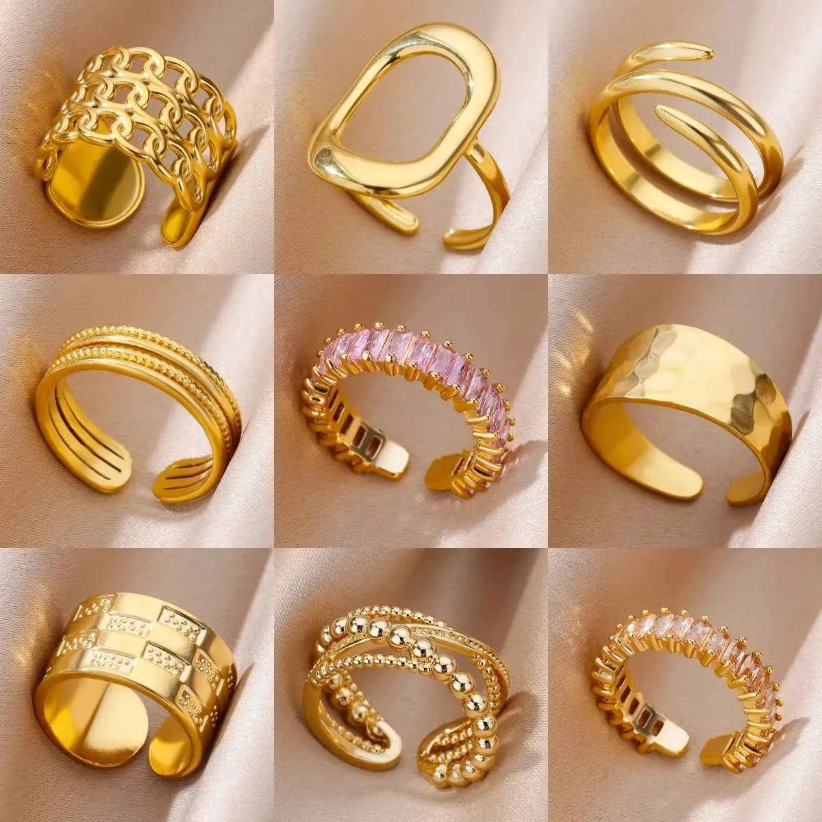 Luxury Classic Gold Stainless Steel Ring for Women