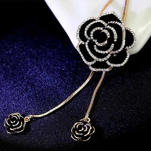 Luxury Crystal Flower Long Sweater Necklace - Elegant Pendant
