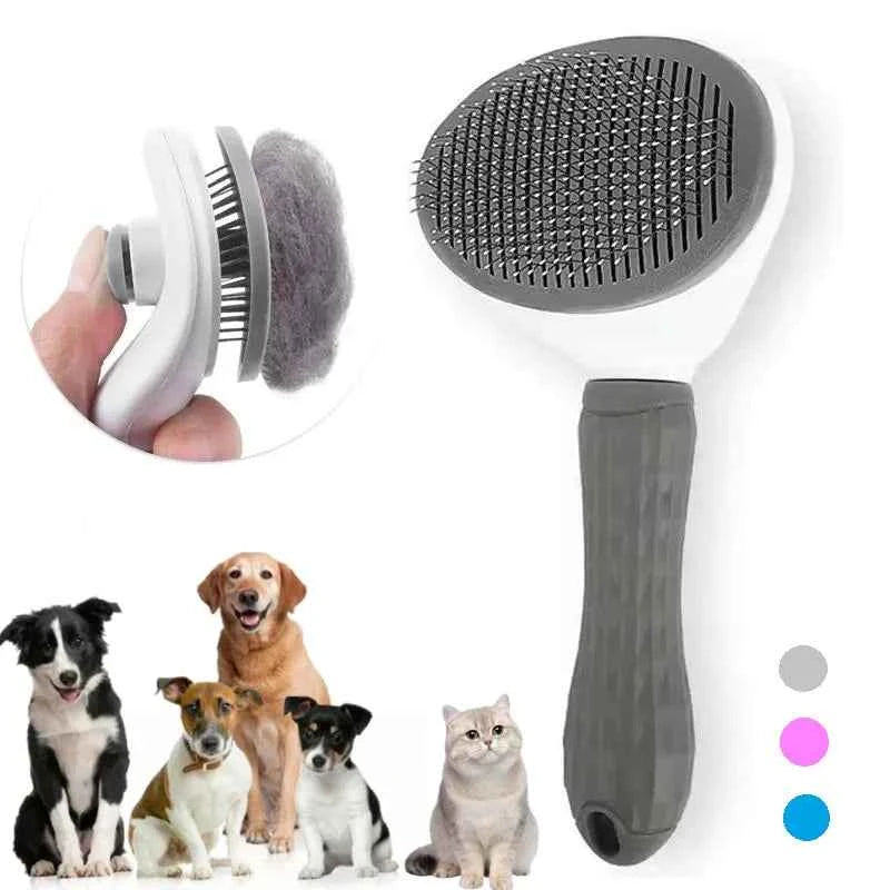 Self-cleaning Pet Brush - Blue slicker brush for cats and dogs with one-click hair release