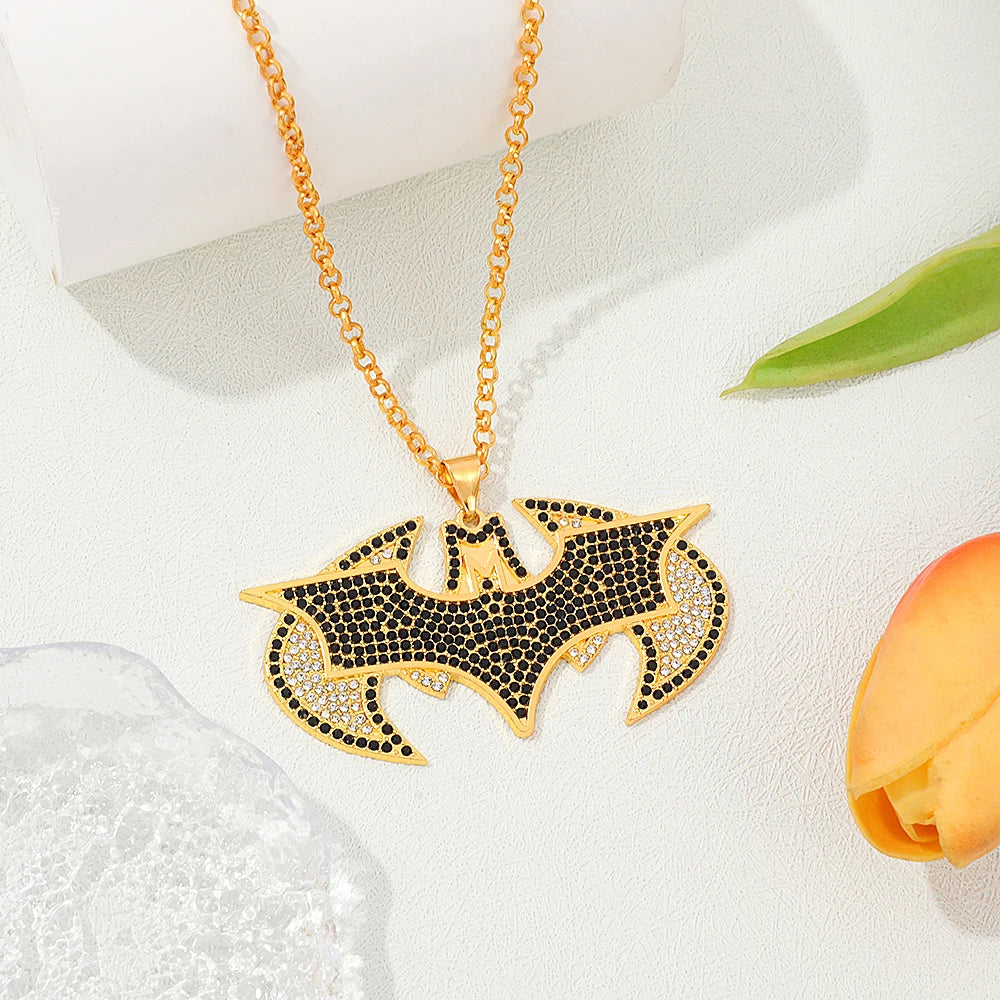 Luxury Gold Bat Pendant Necklace - Full Rhinestone Hip Hop Jewelry