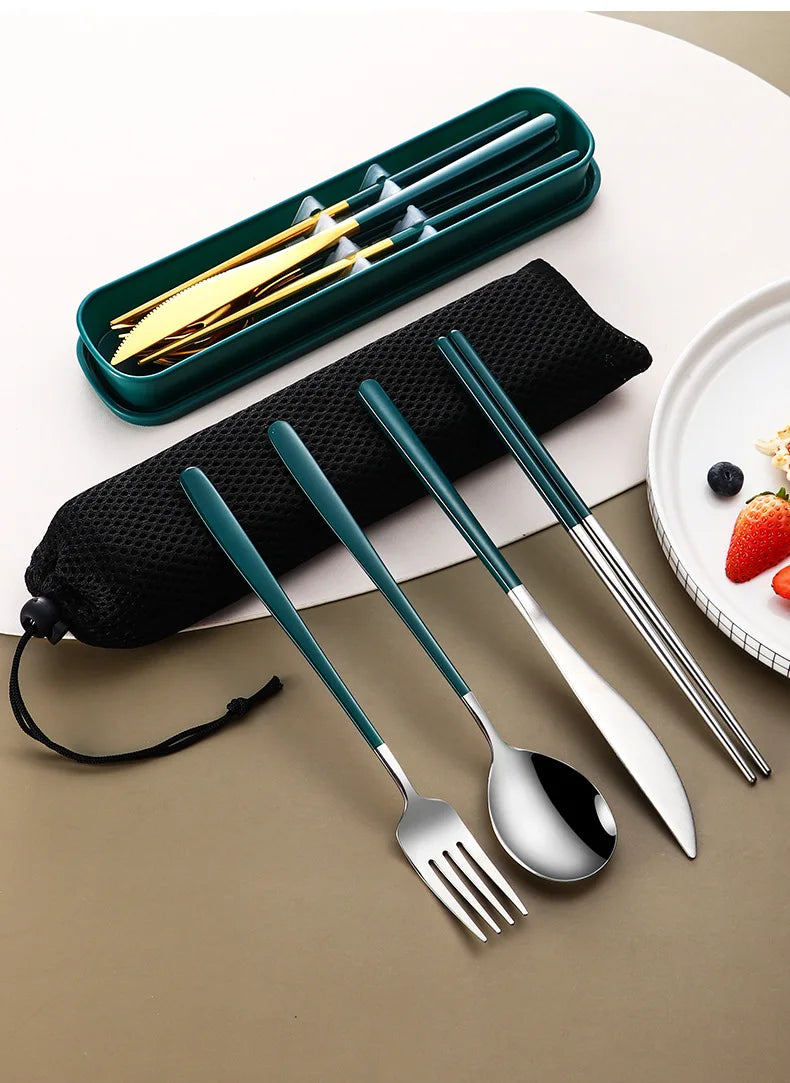 Premium Portable Flatware Set - Travel Utensil Kit with Case