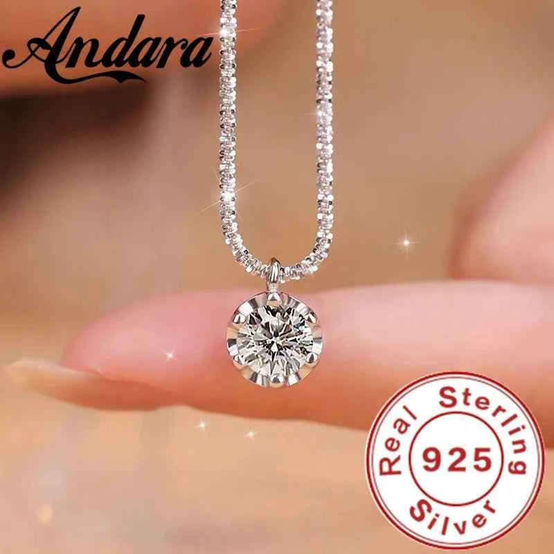 Luxury Silver Zircon Pendant Necklace - Elegant Italian Chain
